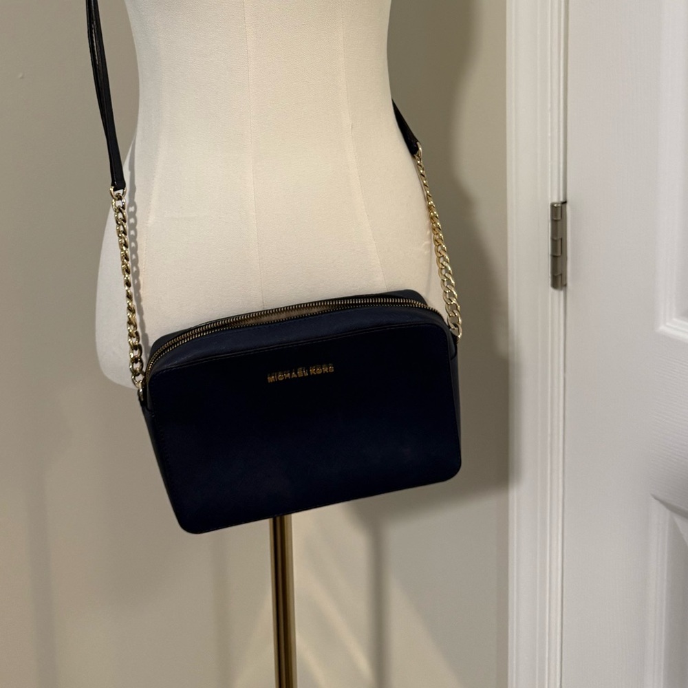 Michael Kors Elegant Navy Crossbody Bag with Gold Accents
